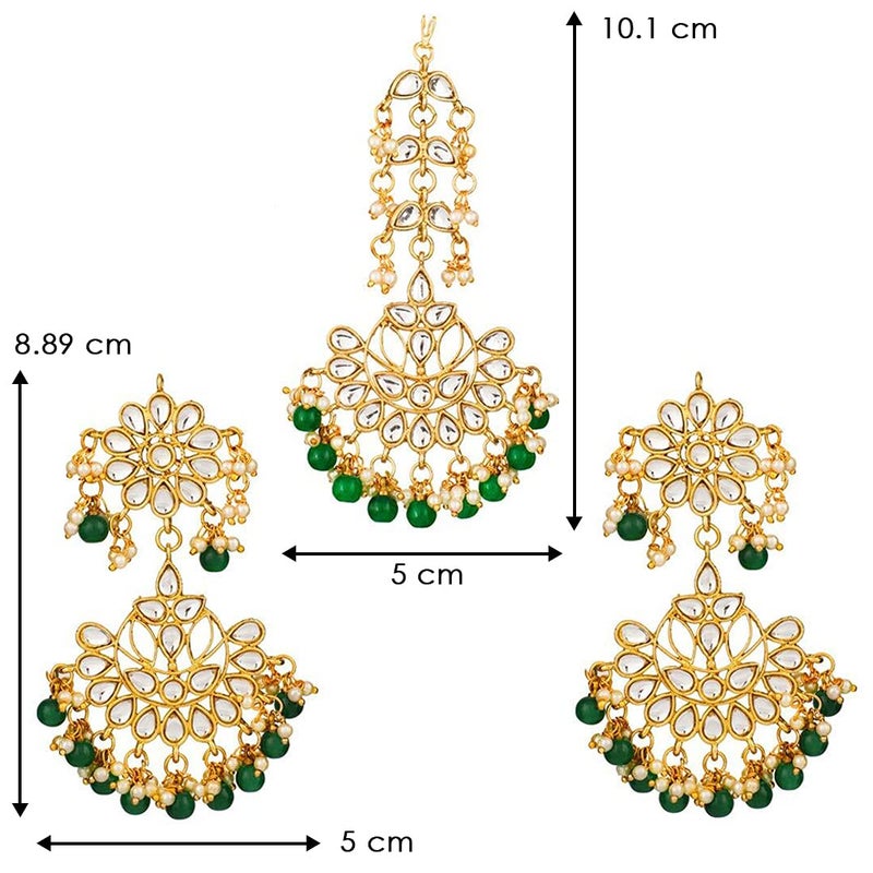 Aheli Indian Traditional Wedding Wear Faux Kundan Beaded Earrings with Maang Tikka Set Ethnic Fashion Jewelry Gift for Women Green 2 - Image 3